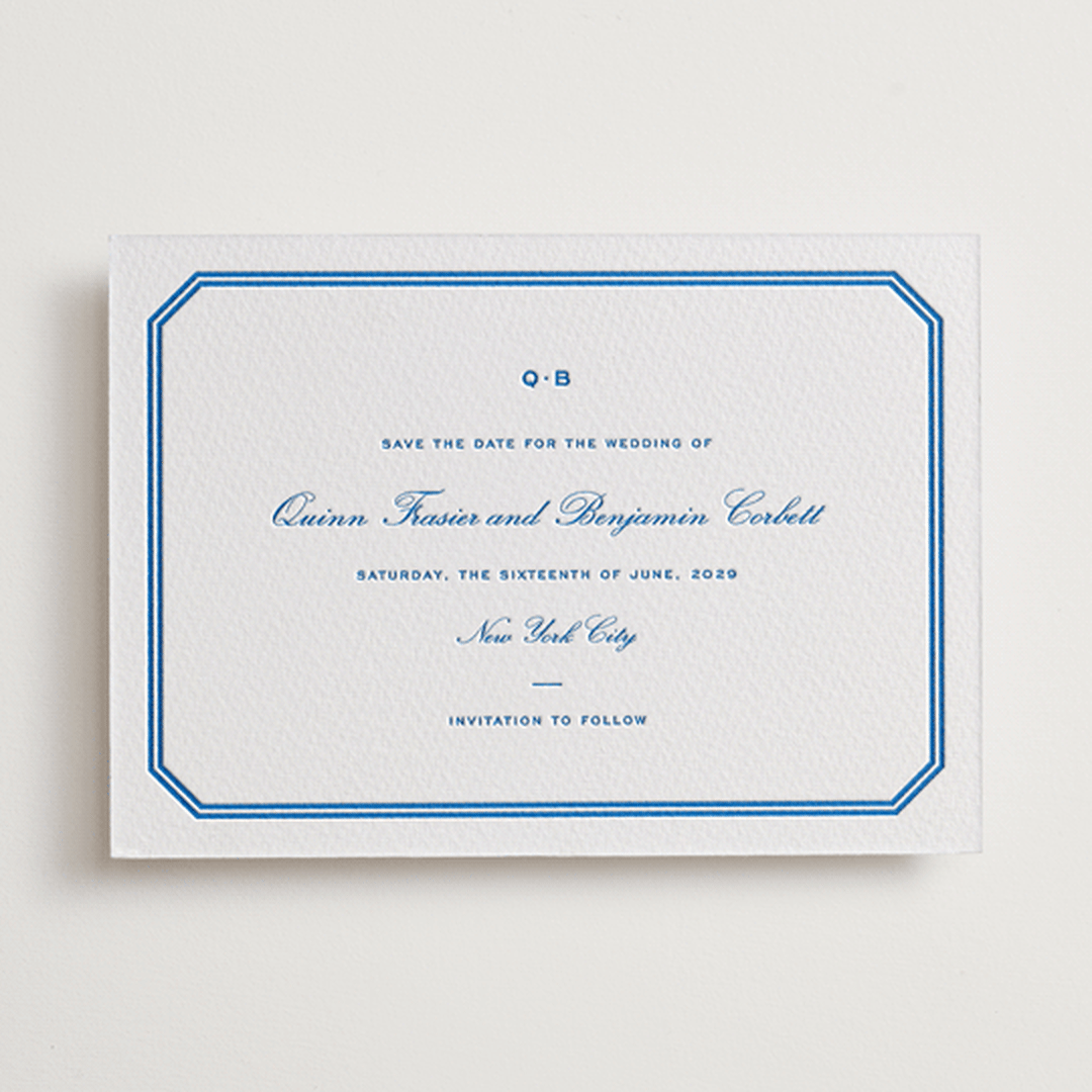 "Brasserie" - Letterpress Save The Dates in Sapphire by Megan Davis - One Color