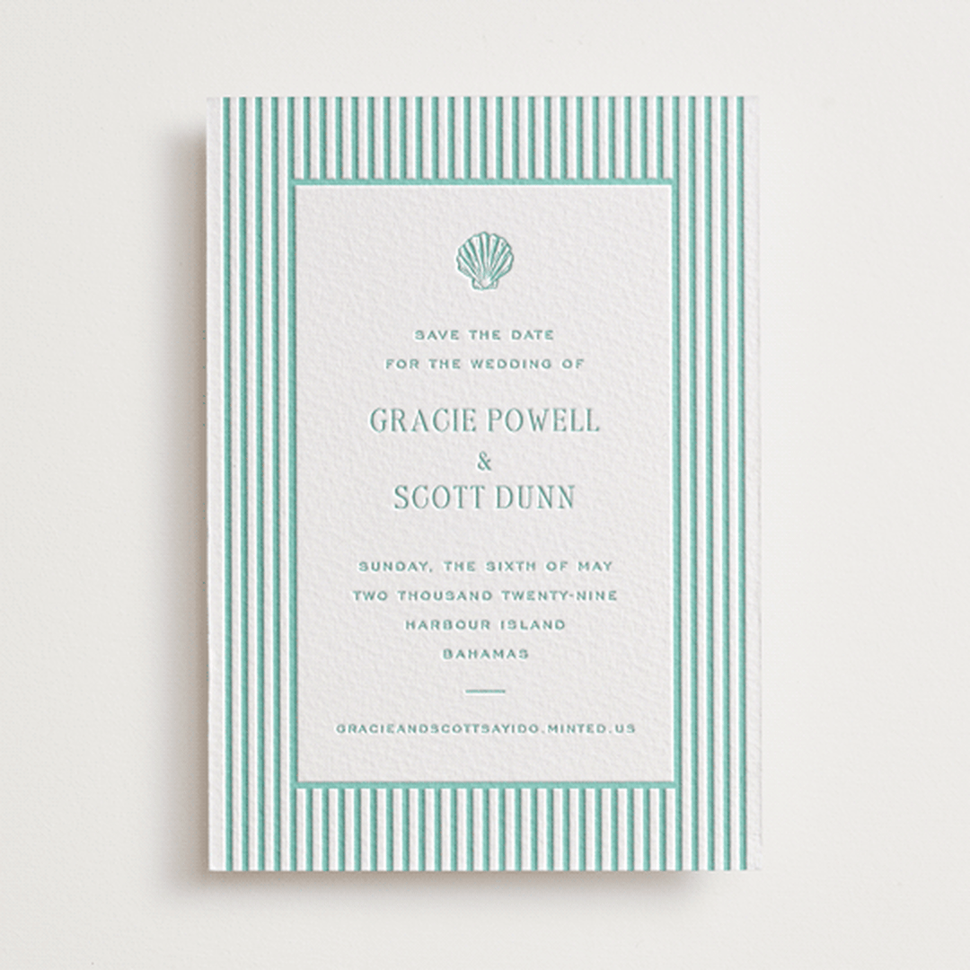 "Isle" - Letterpress Save The Dates in Seafoam by Megan Davis - One Color