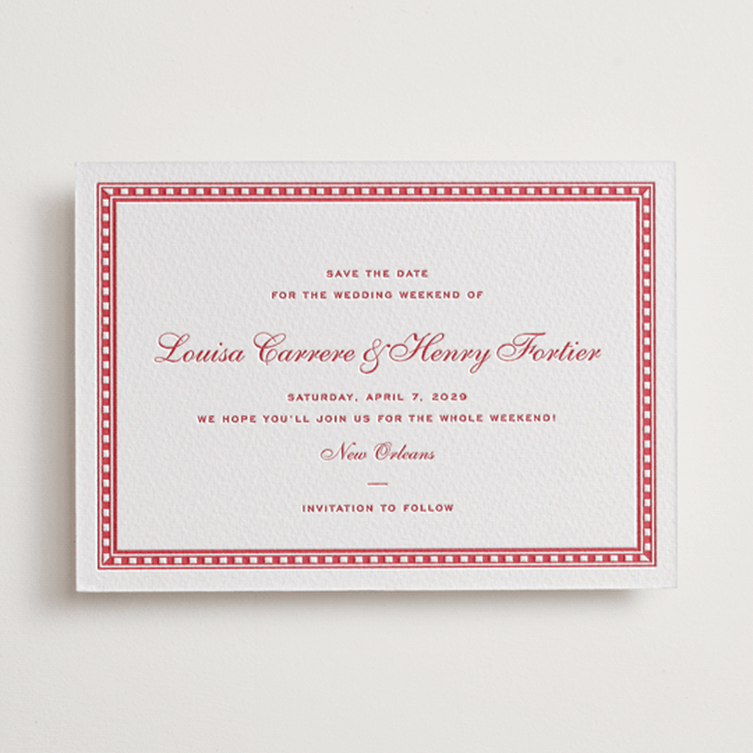 "Larkin" - Letterpress Save The Dates in Scarlet by Megan Davis - One Color