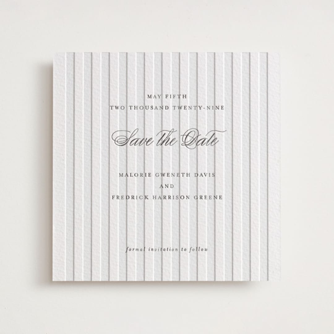 "Striped" - Letterpress Save The Dates in Soft Black by Baumbirdy - Two Color