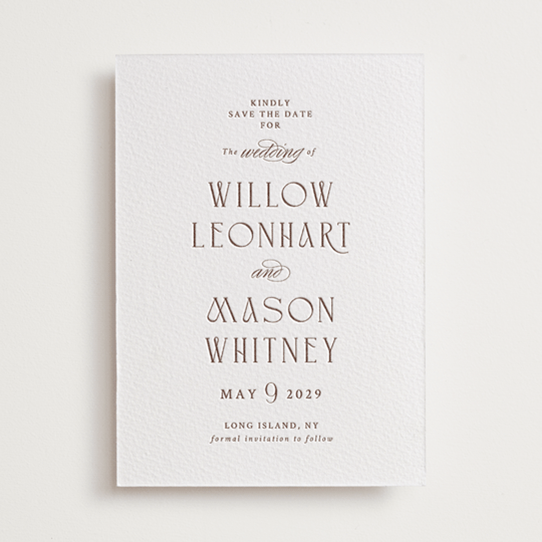 "Willow" - Letterpress Save The Dates in Burnt Sienna by Snow and Ivy - One Color