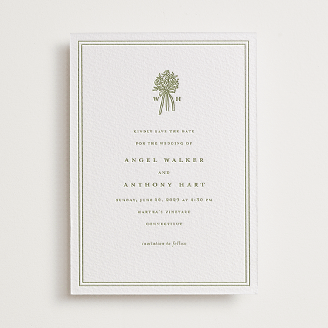 "wedding bouquet" - Letterpress Save The Dates in Pistachio by Lori Wemple - One Color