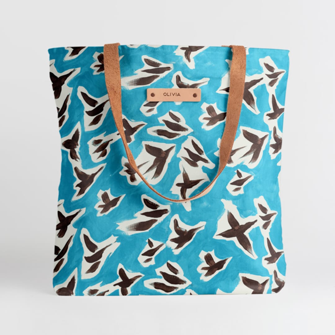 "Birds in Flight" - Snap Tote in Sky by Michelle Fifis - Snap Tote