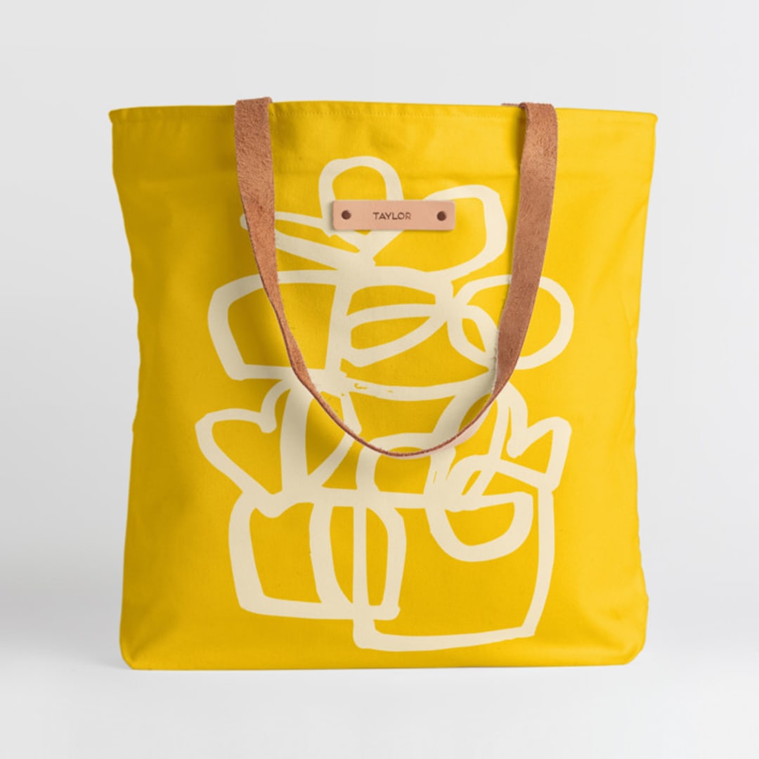 "Shop Local" - Snap Tote in Yellow by Carol Barber - Snap Tote
