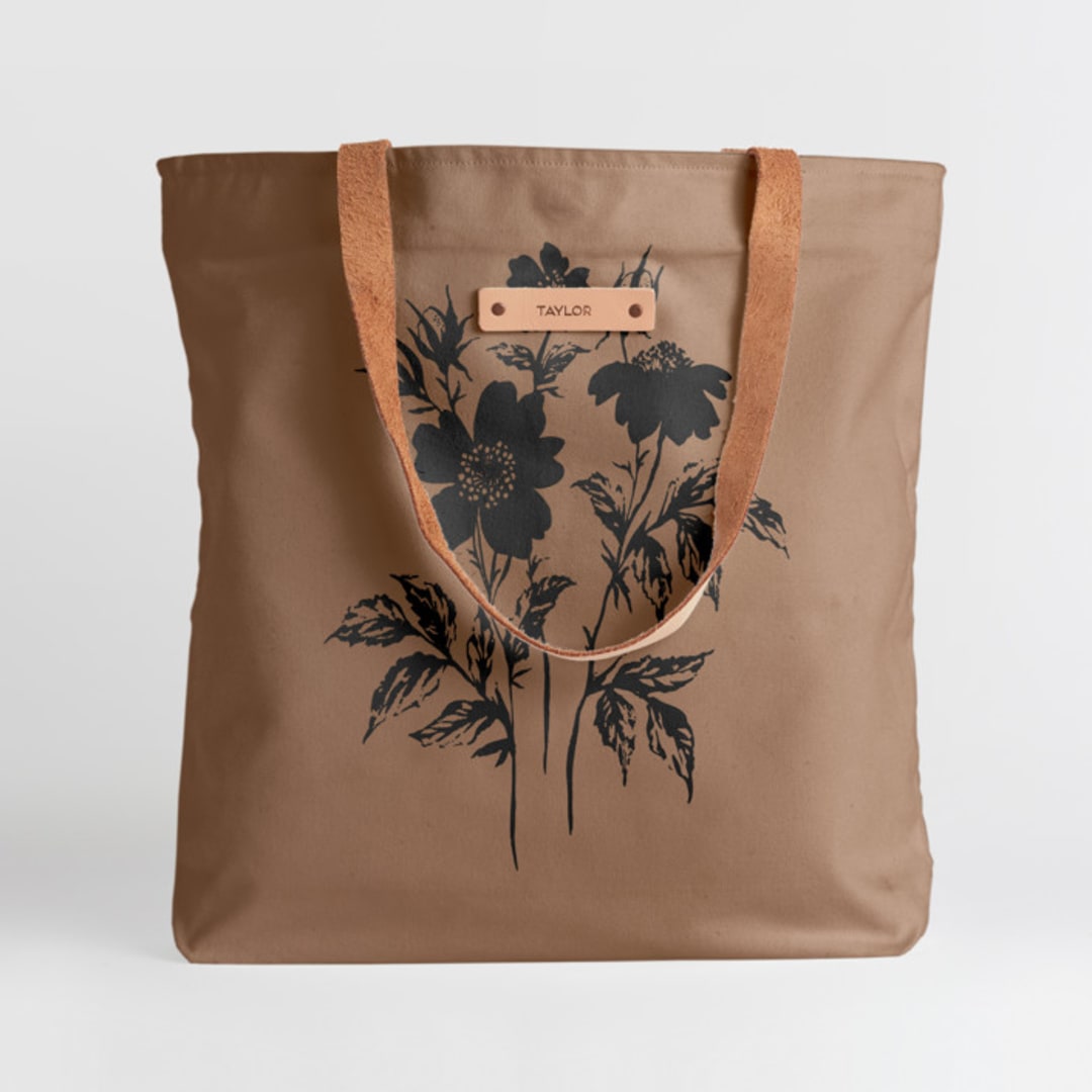 "Wildflowers" - Snap Tote in Brown by Wildfield Paper Co - Snap Tote