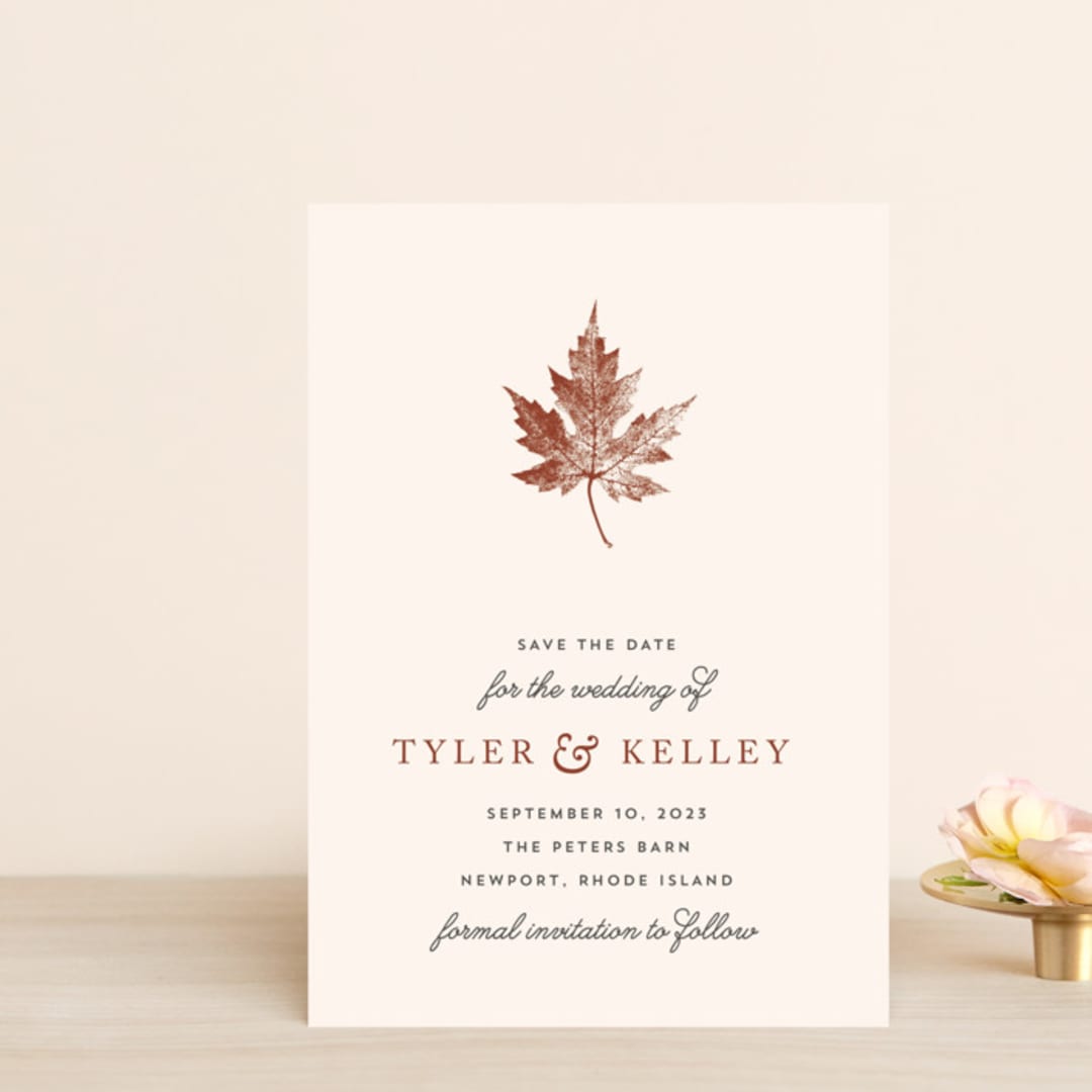 "Leaf Print" - Save the Dates in Mocha by Katharine Watson - Front