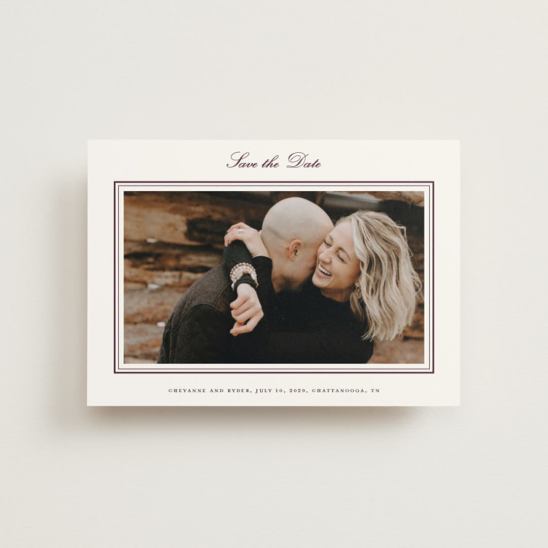 "Engraved names" - Save the Dates in Burgundy by Stacey Meacham - Front