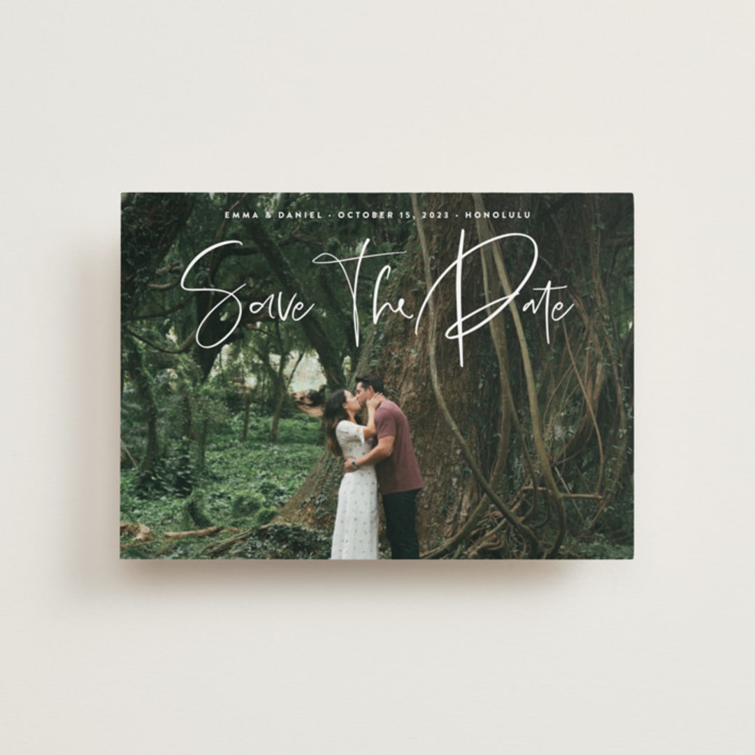 "Natural Script" - Save the Dates in Moonstone by Nicole Barreto - Front