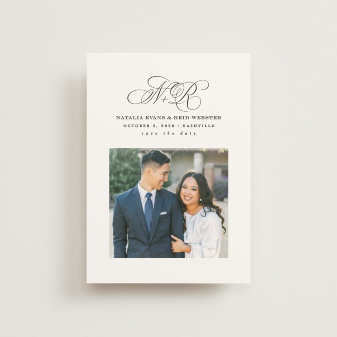 "Elegant Initials" - Save the Dates in Newspaper by Lea Delaveris - Front