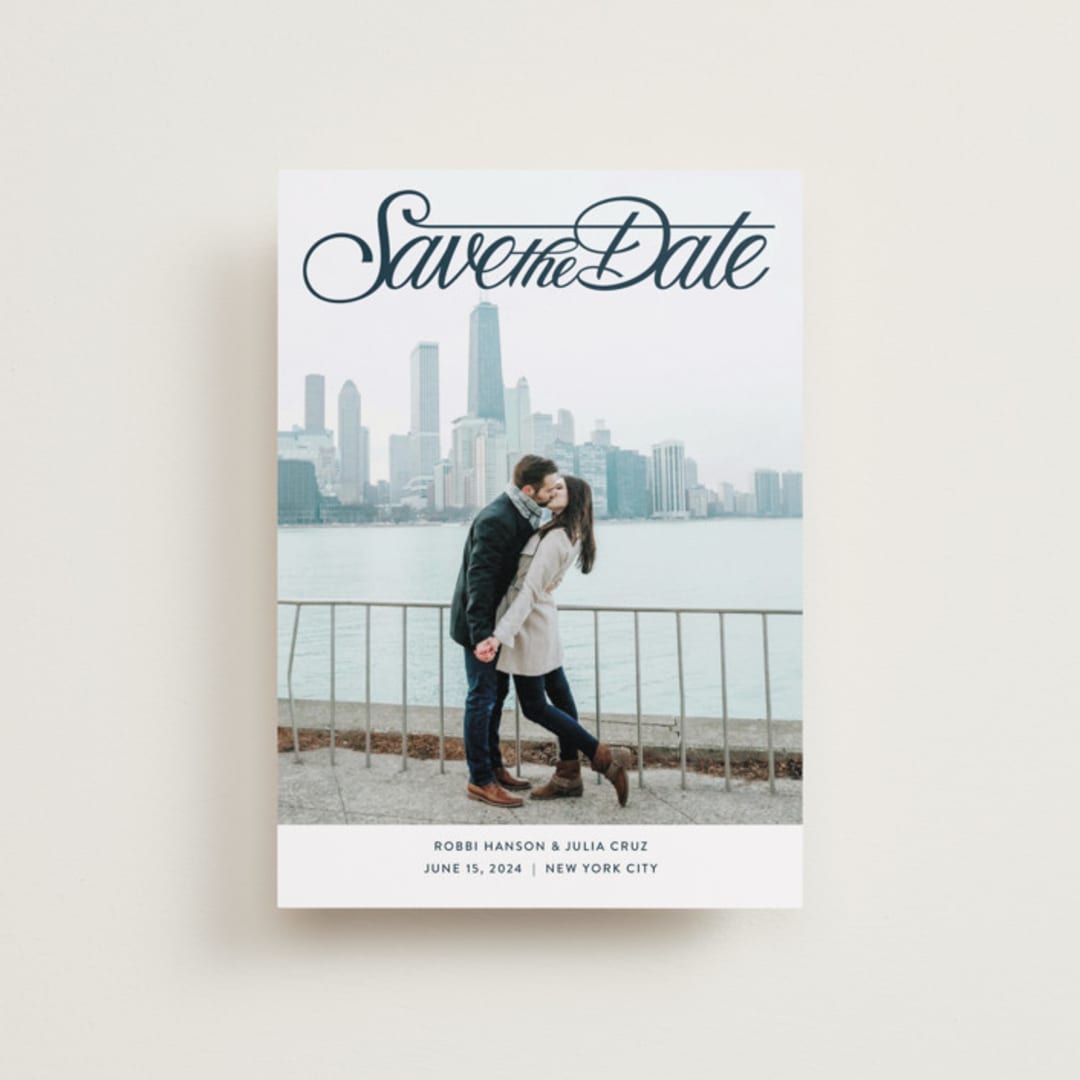 "Lettering Crossbar" - Save the Dates in Midnight by Jill Means - Front