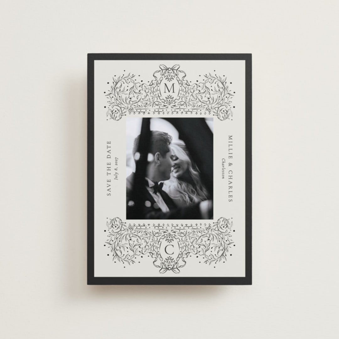 "Ornate sketched frame" - Save the Dates in Latte by Jackie Crawford - Front