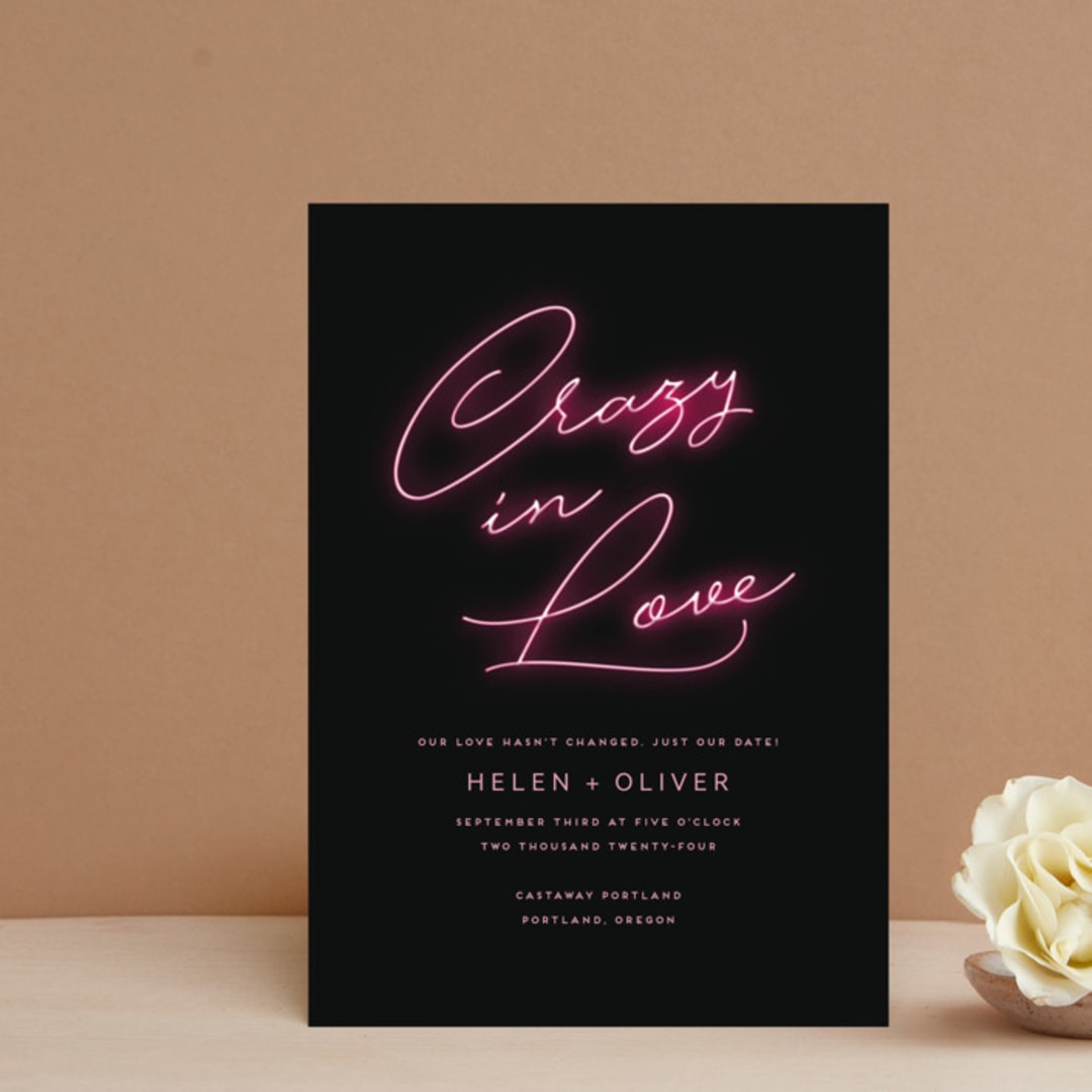 "Crazy in Love" - Save the Dates in Hot Pink by Design Lotus - Front