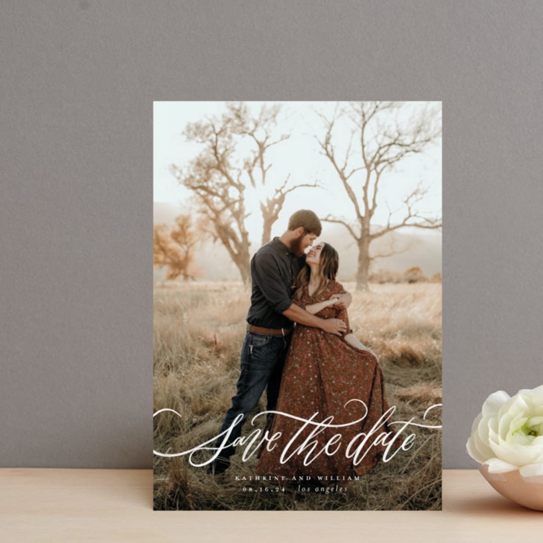 "Flourished Love" - Save the Dates in Cloud by Wildfield Paper Co - Front