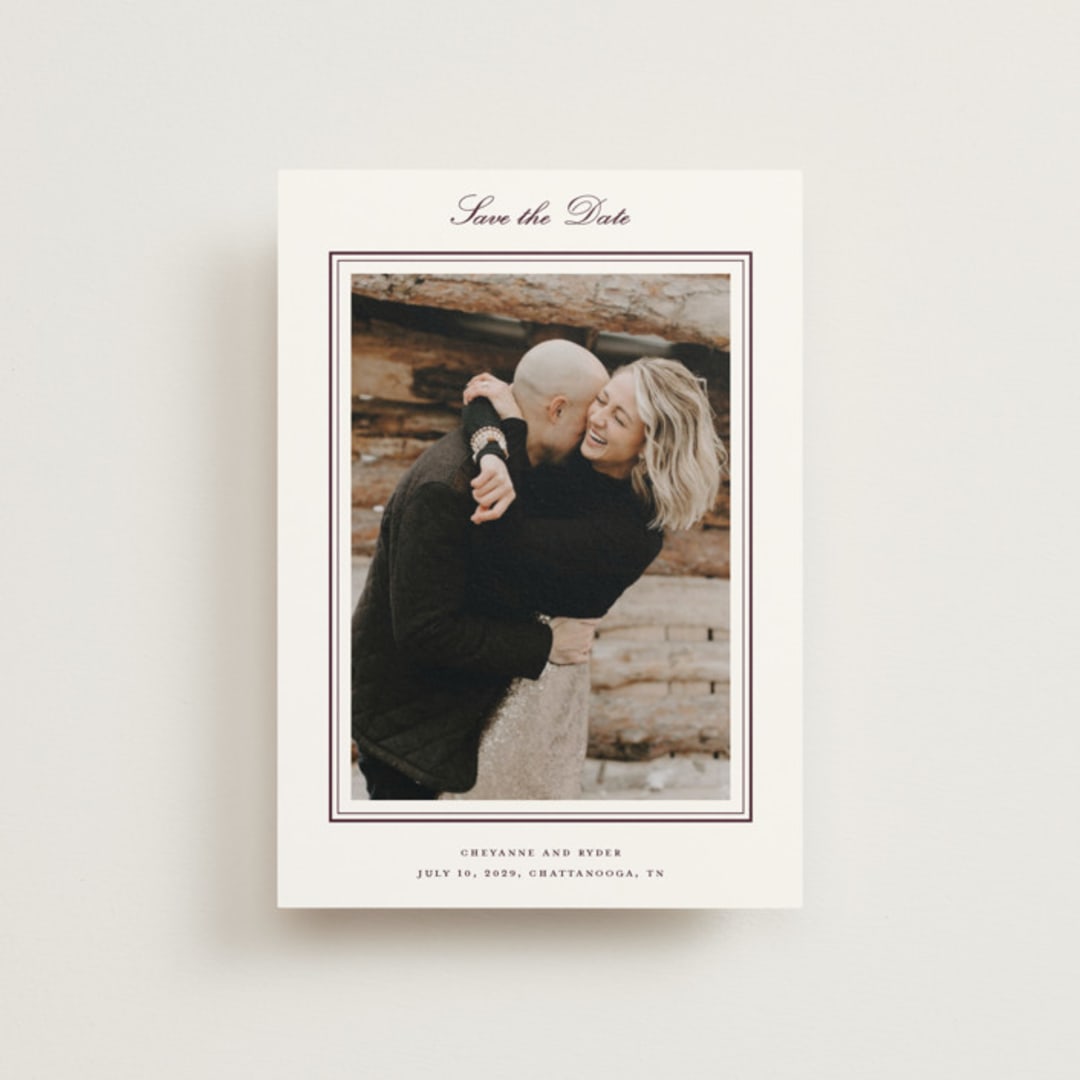 "Engraved names" - Save the Dates in Burgundy by Stacey Meacham - Front