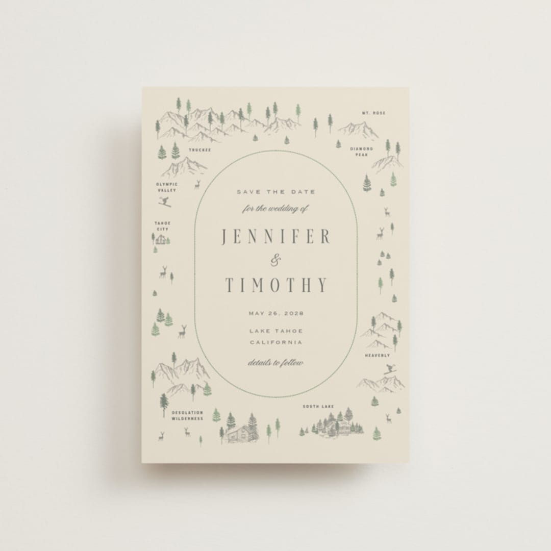 "Tahoe Lake" - Save the Dates in Cream by Sherley Ferreira - Front