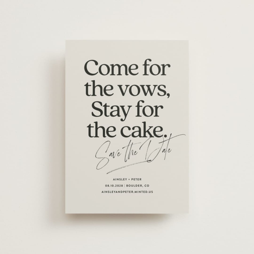"Stay for Cake" - Save the Dates in Dark Chocolate by Jackie Crawford - Front