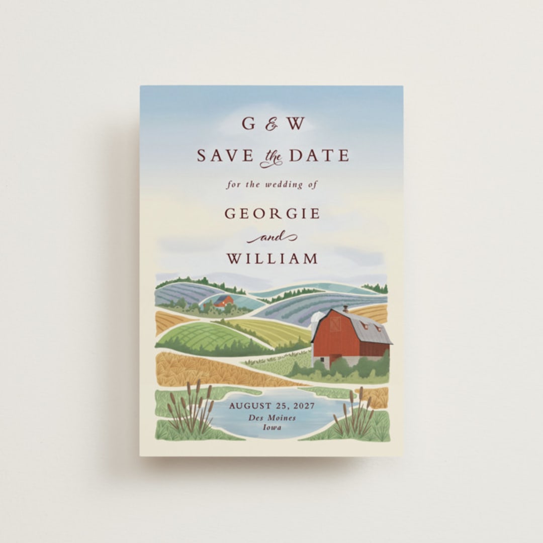 "Farm and Field" - Save the Dates in Sky Blue by Paper Sun Studio - Front
