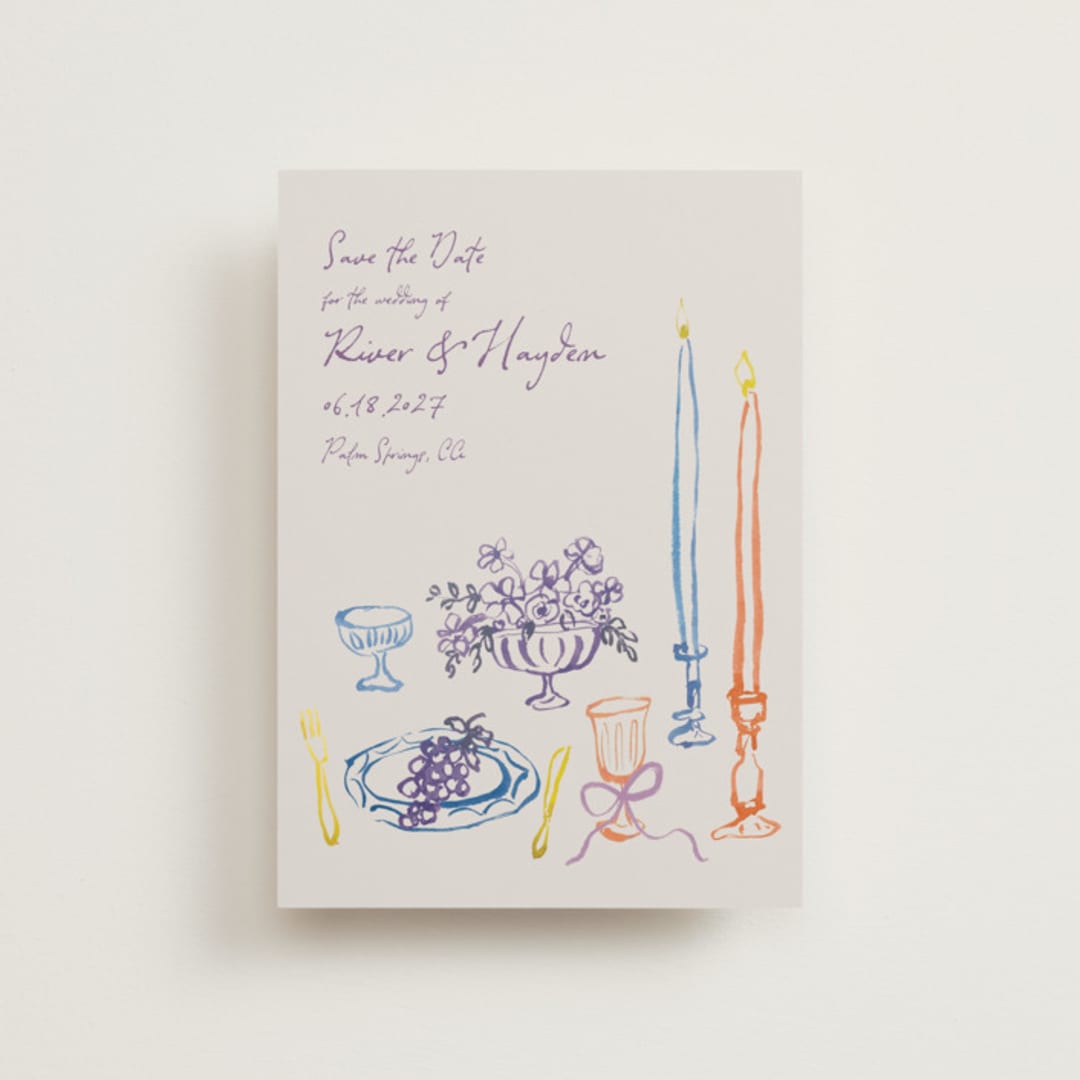 "tablescape drawing" - Save the Dates in Hydrangea by Cass Loh - Front