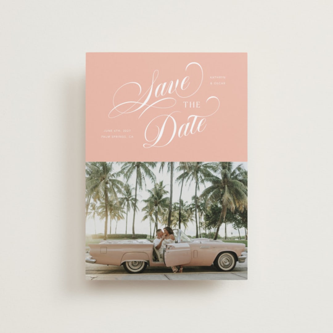 "Palm Springs" - Save the Dates in Peach by Morgan Kendall - Front