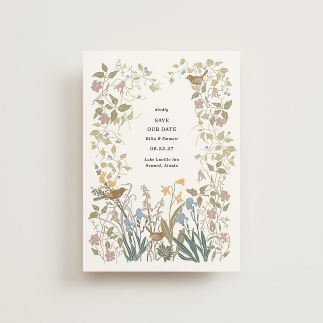 "Wild Clematis" - Save the Dates in Mauve by Tara Grangroth - Front