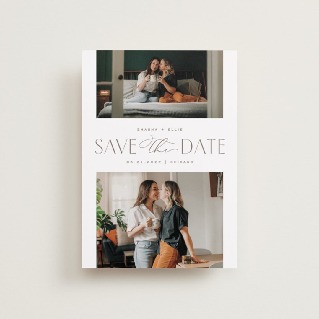 "Duet" - Save the Dates in Sandstone by Pixel and Hank - Front