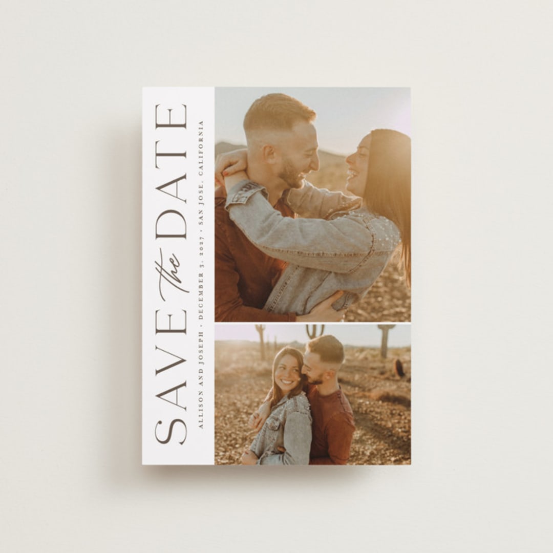 "Atlas" - Save the Dates in Taupe by Kristen Smith - Front