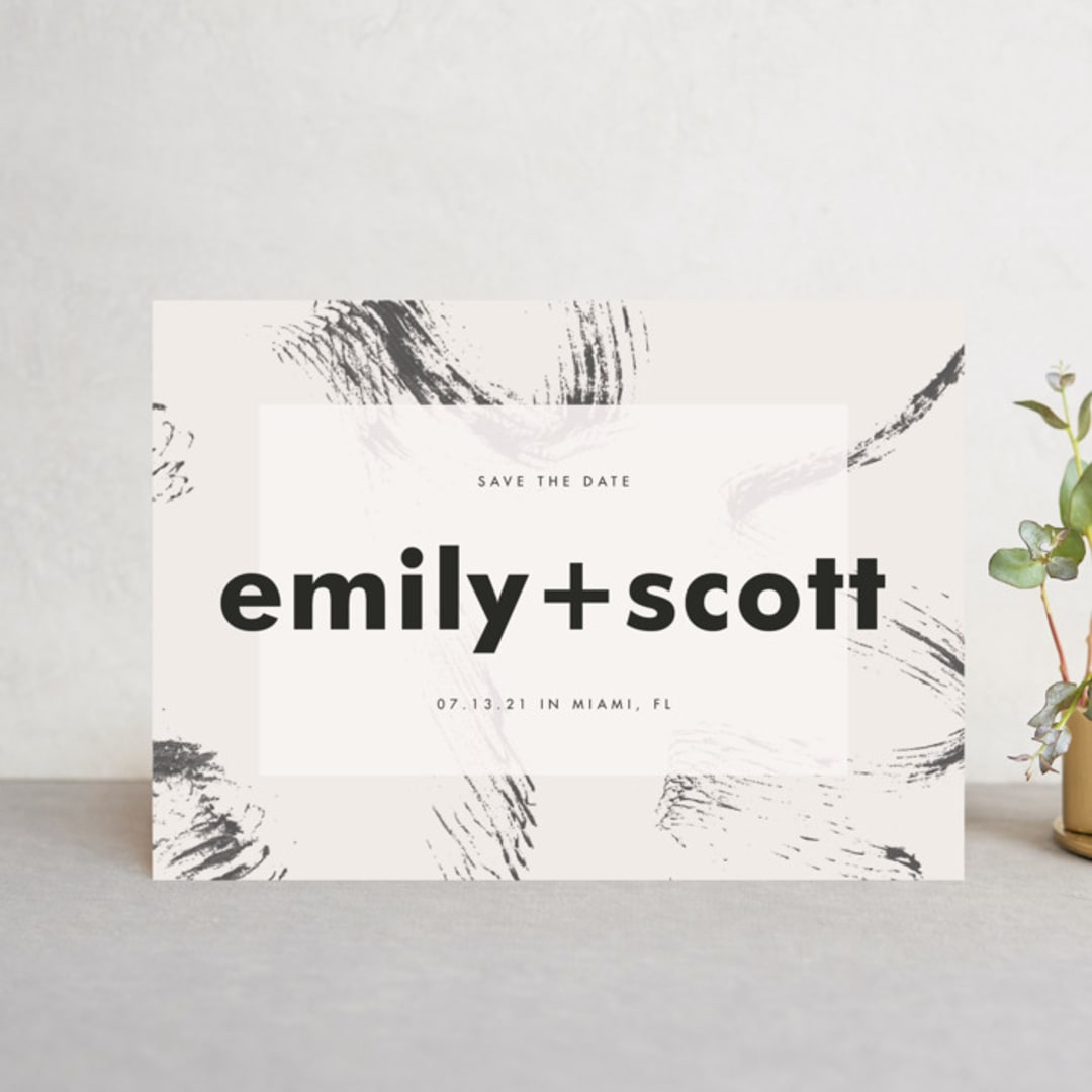 "Brush Strokes" - Save the Dates in Onyx by Joyce Pinheiro - Front
