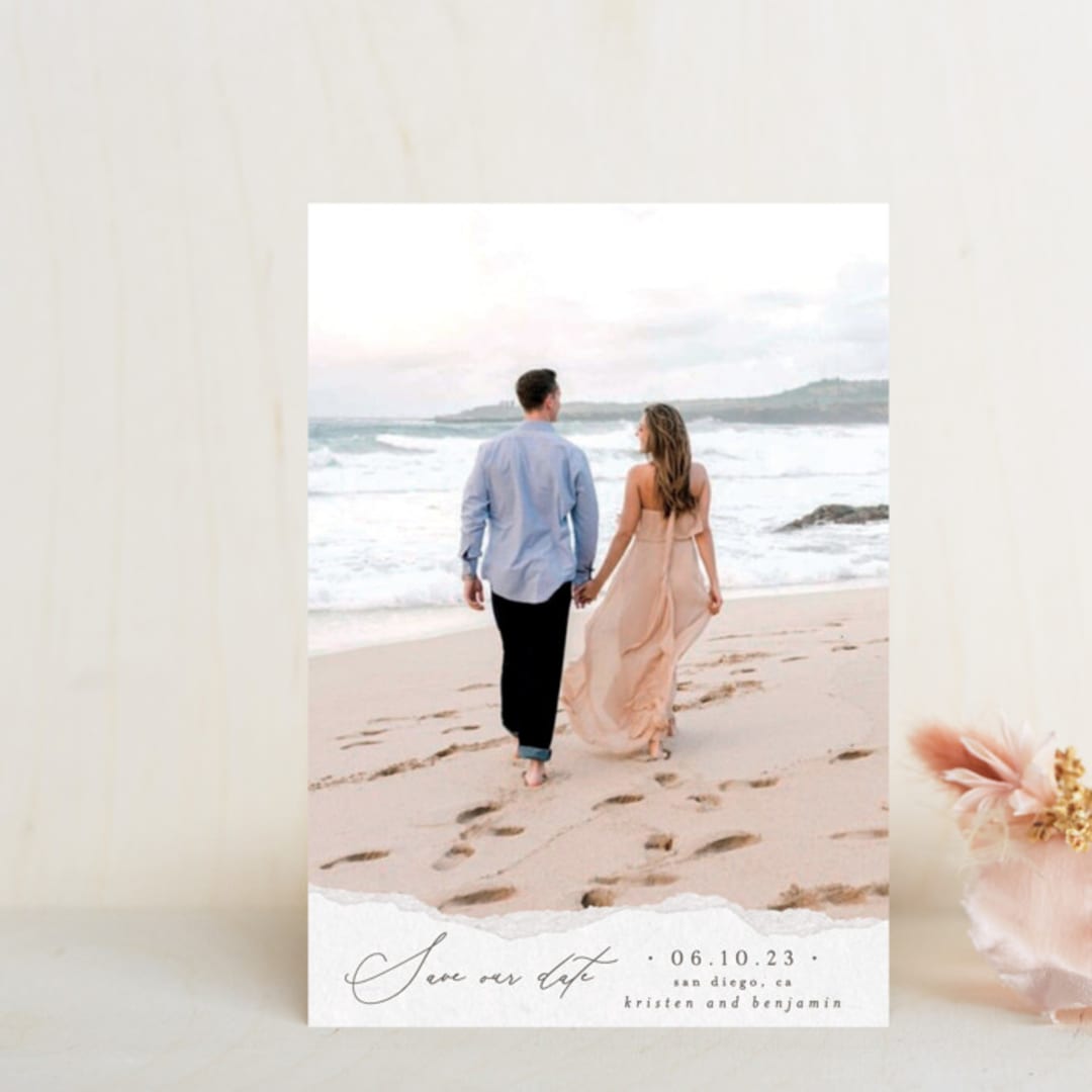 "Torn Texture" - Save the Dates in Parchment by Everett Paper Goods - Front