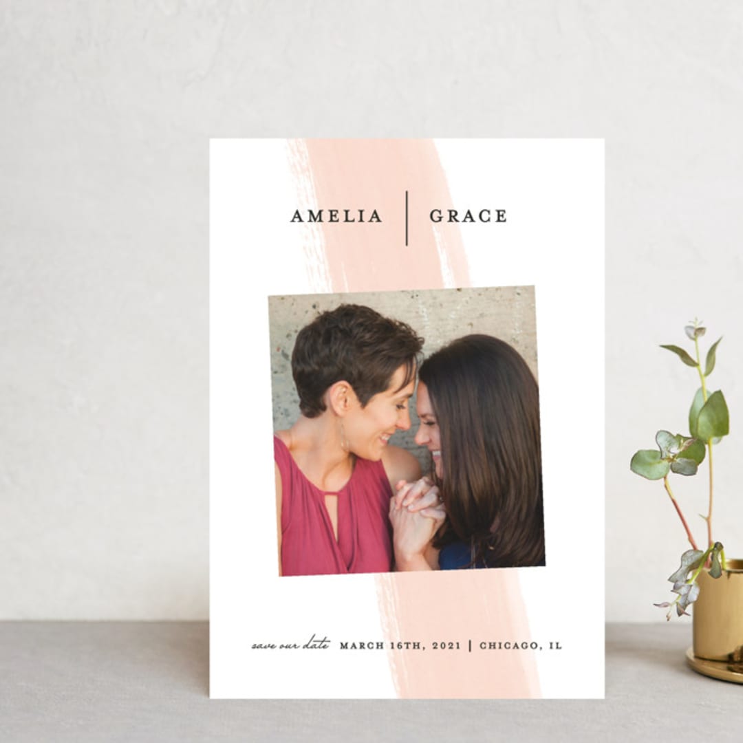 "Single Swath" - Save the Dates in Blush by Angela Marzuki - Front