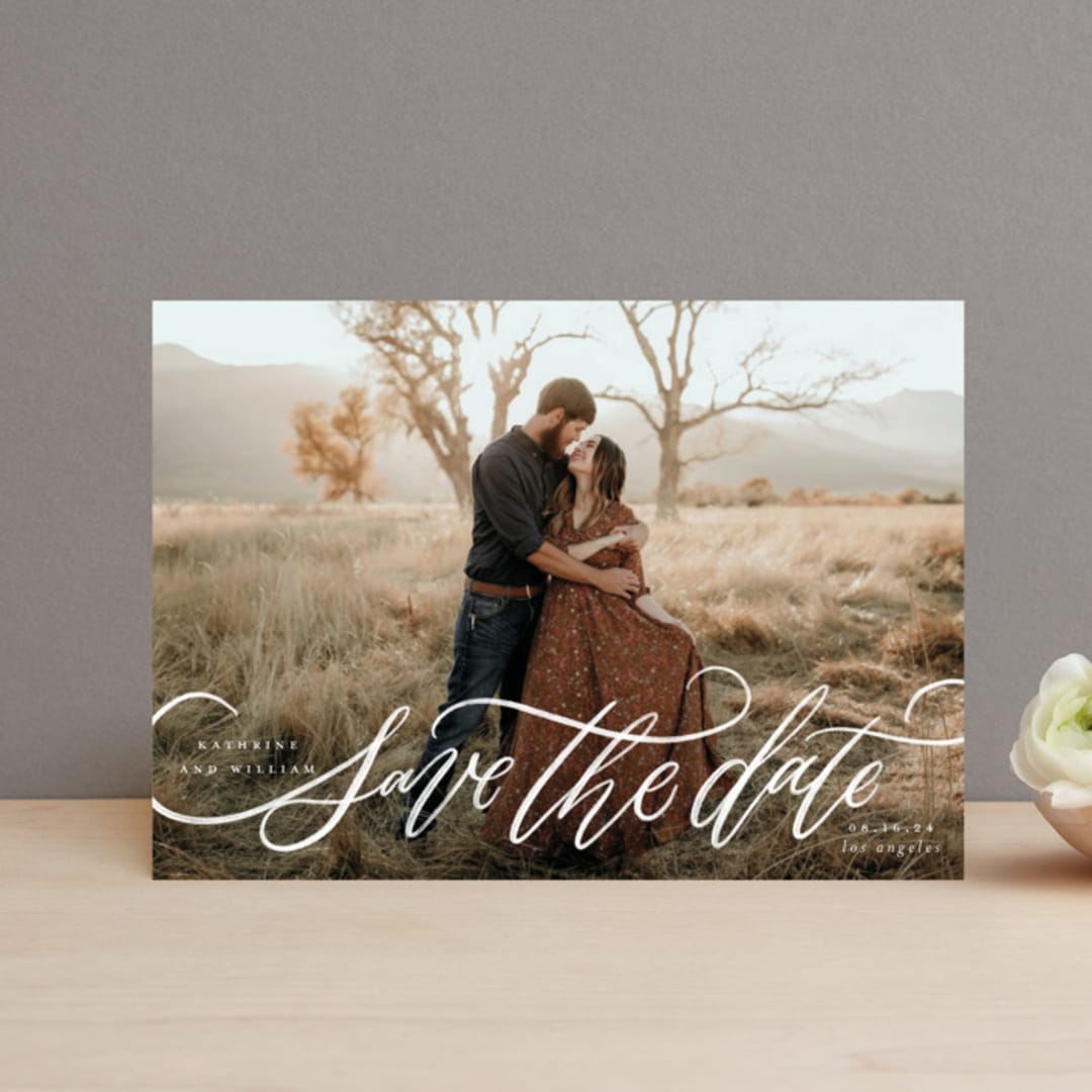 "Flourished Love" - Save the Dates in Cloud by Wildfield Paper Co - Front