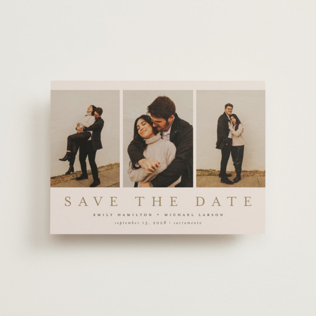 "Elegant Trio" - Save the Dates in Sand by Nicole Walsh - Front