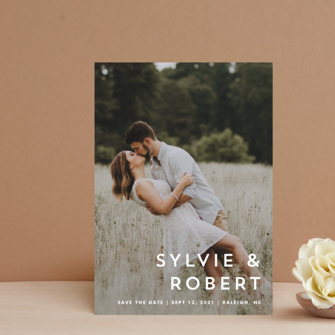 "Modern offset" - Save the Dates in Cream by Stacey Meacham - Front