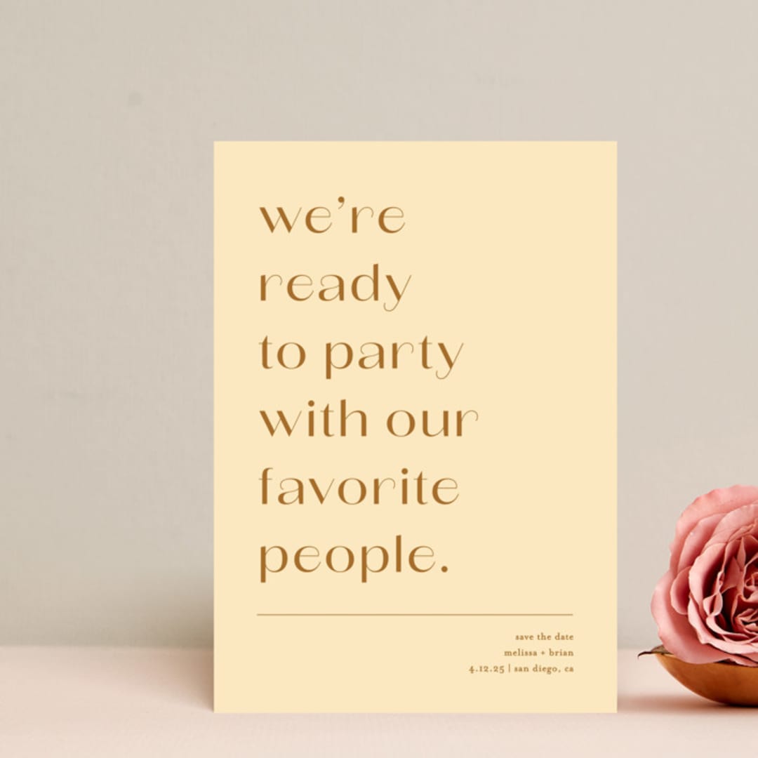 "Ready to Party" - Save the Dates in Buttercup by Olivia Goree - Front