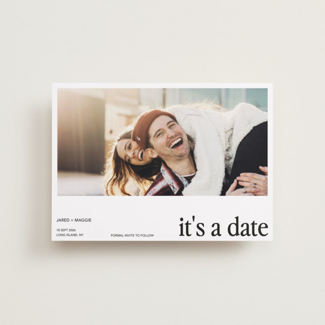 "It's our date" - Save the Dates in Snow by Mere Paper - Front