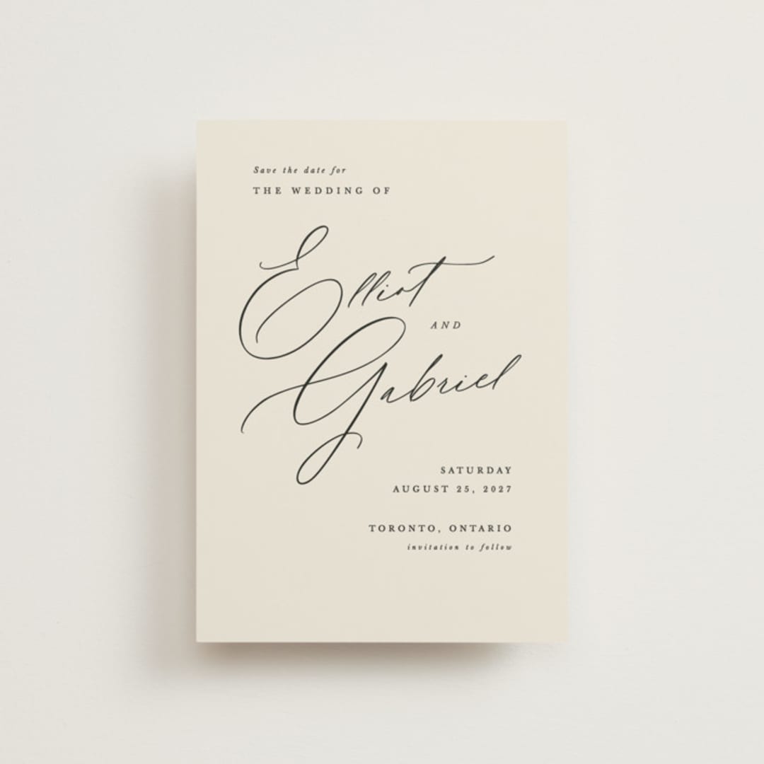"Scripted Names" - Save the Dates in Ecru by Hooray Creative - Front