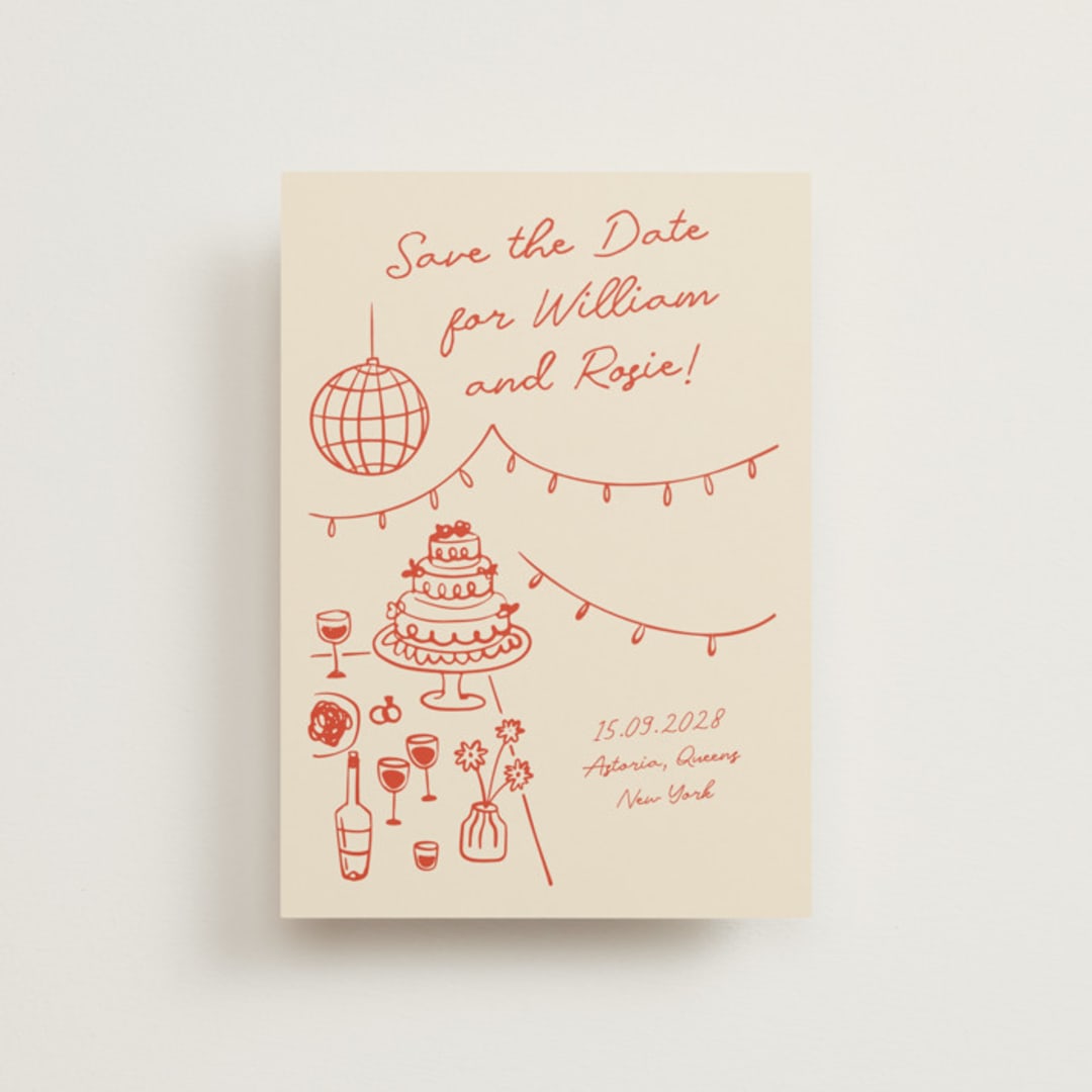 "Party On!" - Save the Dates in Sangria Spark by Zove Ahhh - Front