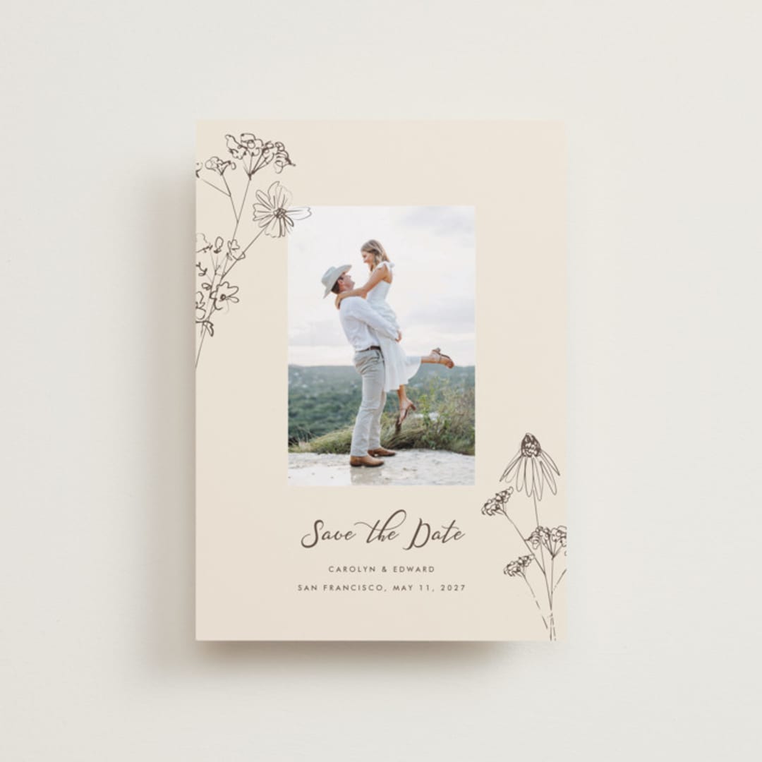 "Sketched Florals" - Save the Dates in Sandpaper by Baumbirdy - Front