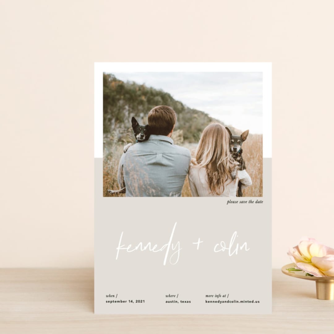 "colorblock script" - Save the Dates in Latte by carla san roman - Front