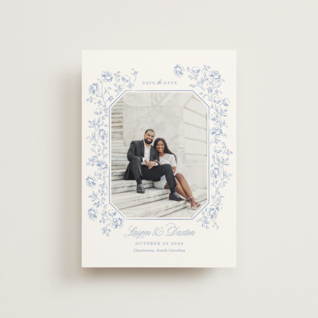 "Framed Florals" - Save the Dates in Sky by Robert and Stella - Front