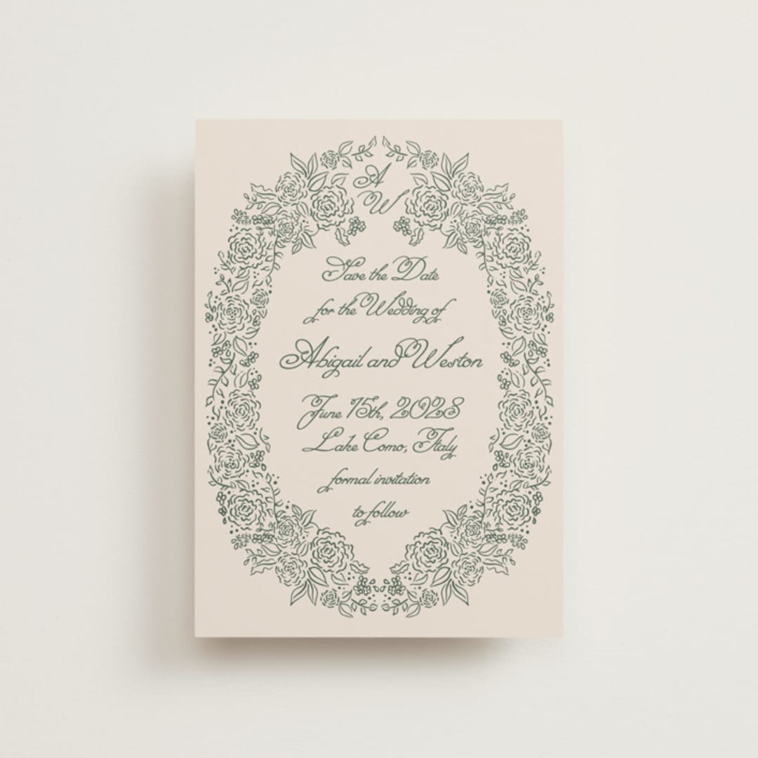 "Crest Florale" - Save the Dates in Moss by Tamara Hilje - Front
