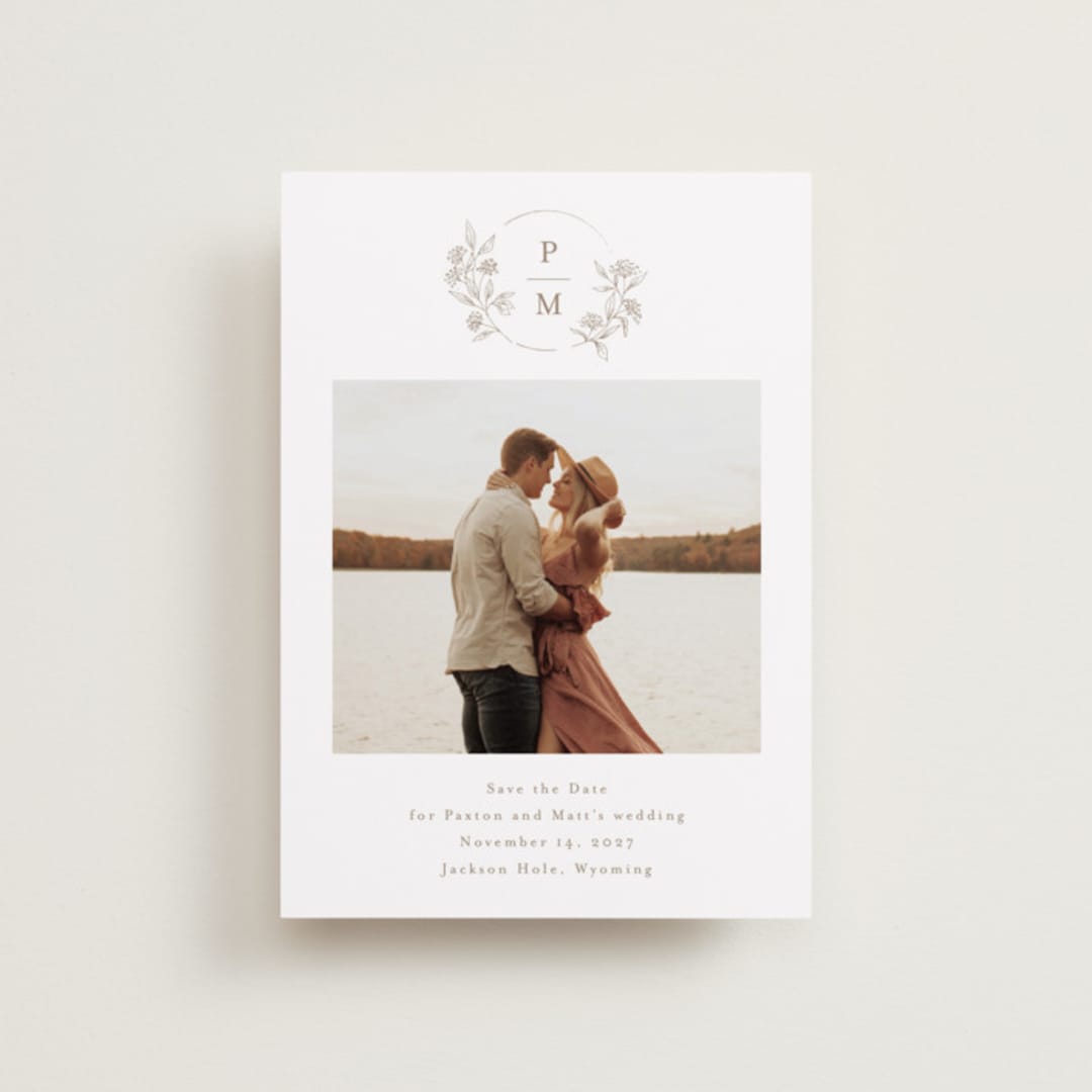 "Monogrammed" - Save the Dates in Taupe by Chris Griffith - Front