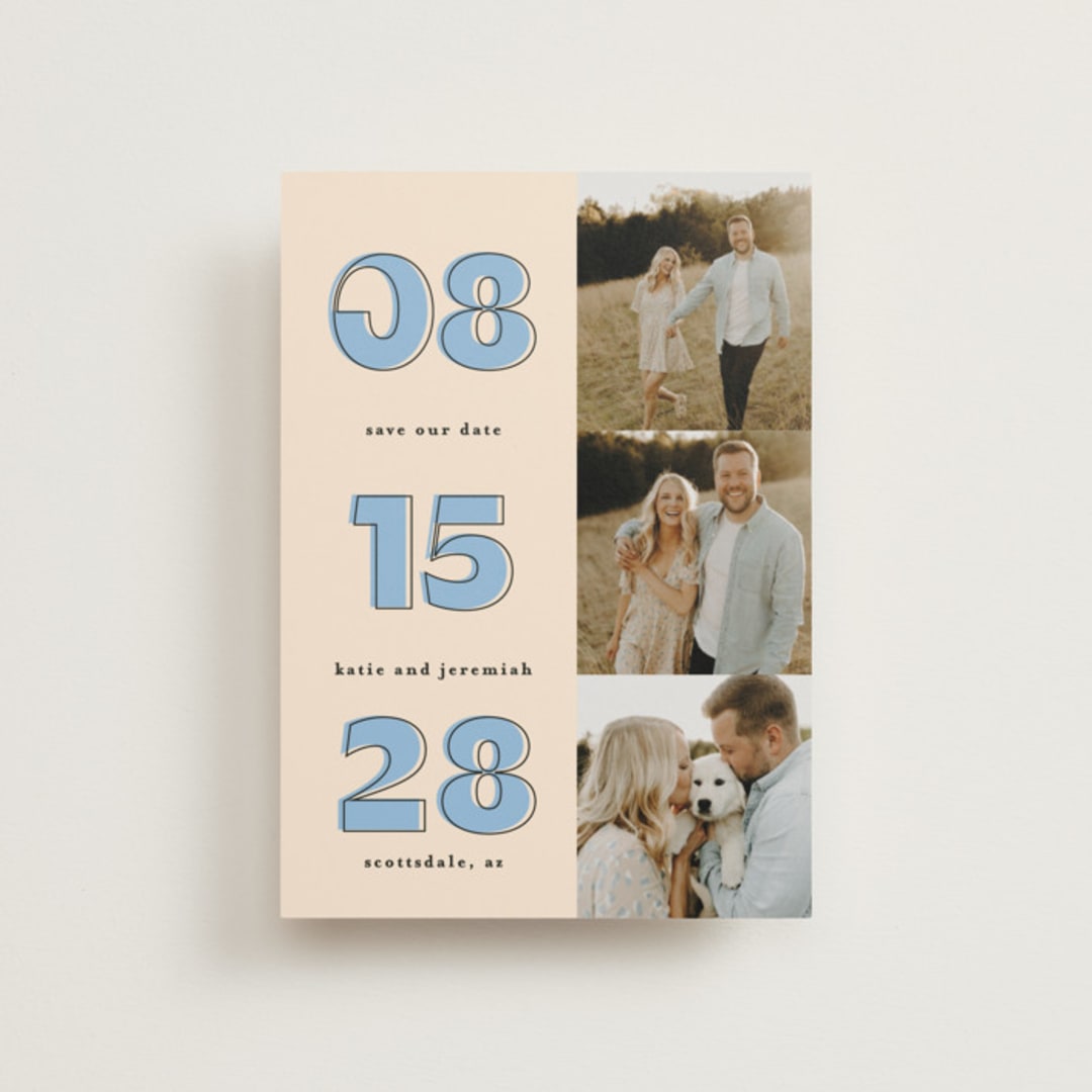 "Outlined Date" - Save the Dates in Dusty Blue by Leah Ragain - Front