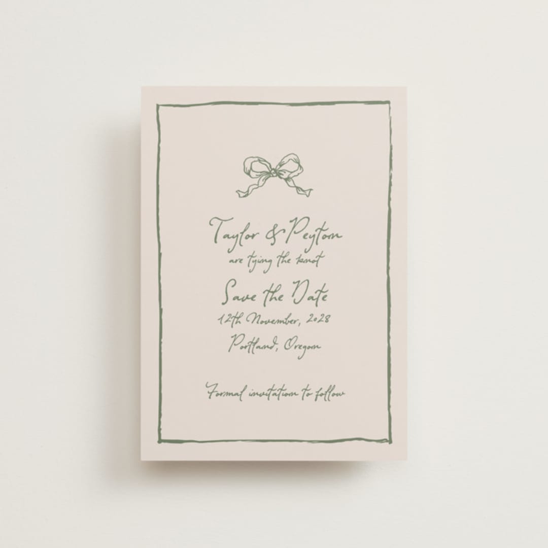"ribbon bow drawing" - Save the Dates in Moss by Cass Loh - Front