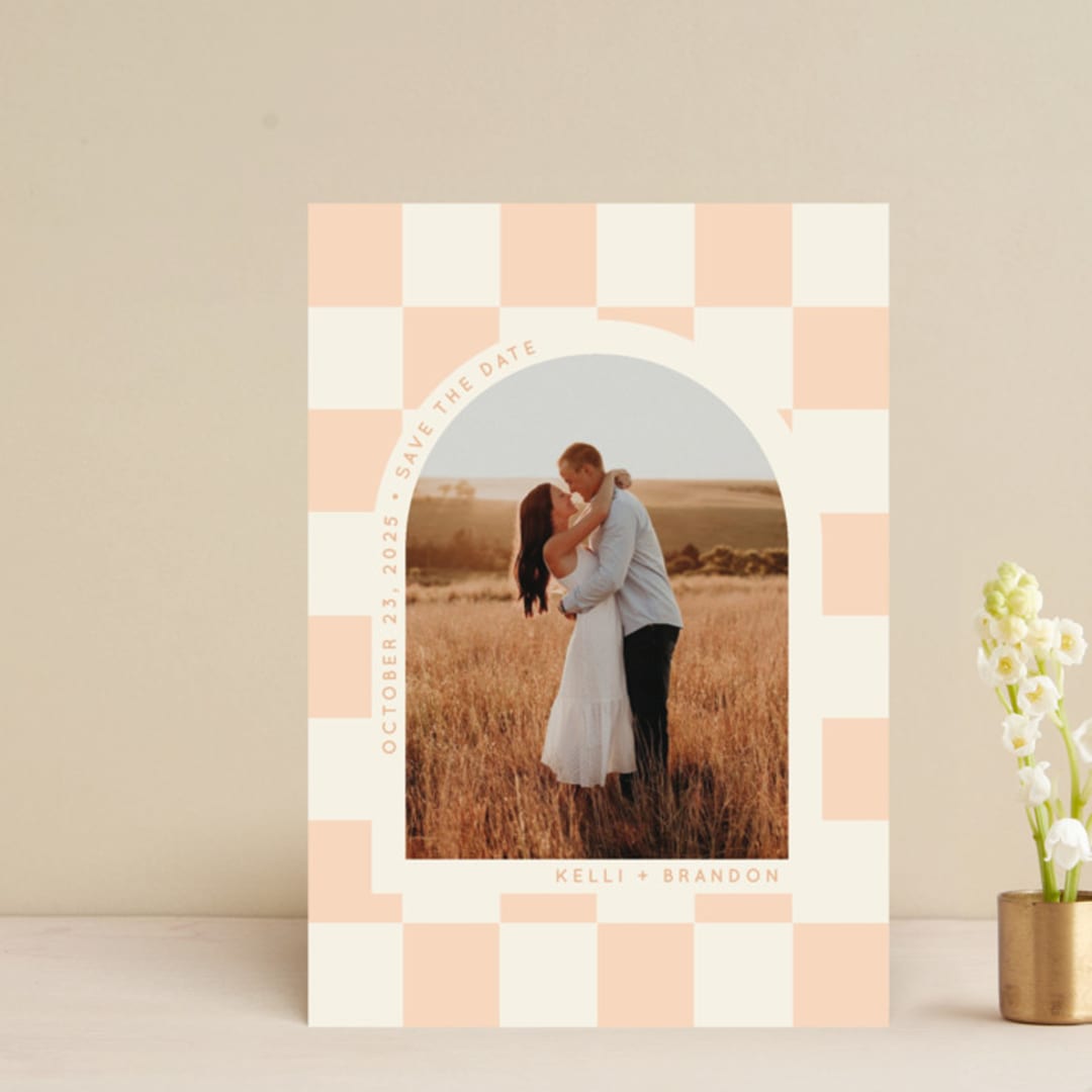 "RETRO ARCH" - Save the Dates in Blush by Baumbirdy - Front
