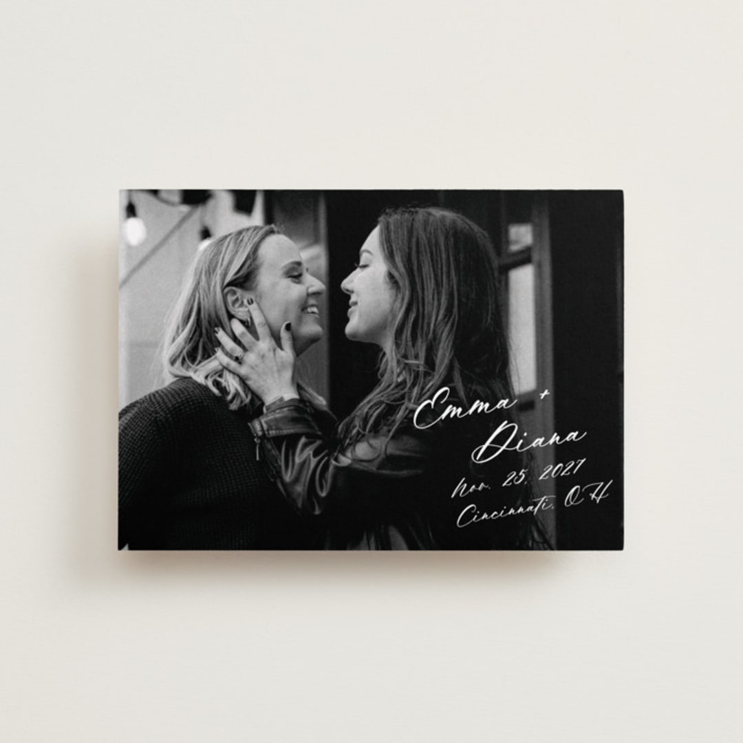 "Vintage Signed" - Save the Dates in White Dress by Kim Dietrich Elam - Front