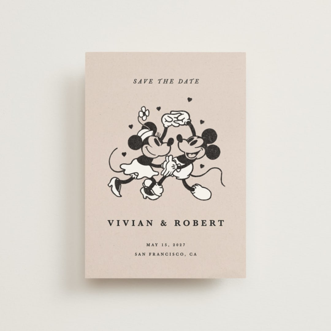"Disney's Retro Mickey Mouse and Minnie Mouse" - Save the Dates in Retro by Sumak Studio - Front