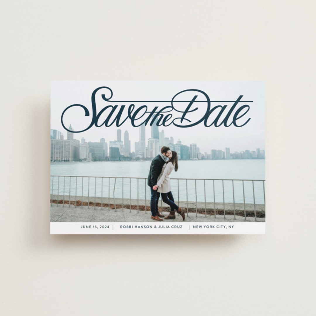 "Lettering Crossbar" - Save the Dates in Midnight by Jill Means - Front