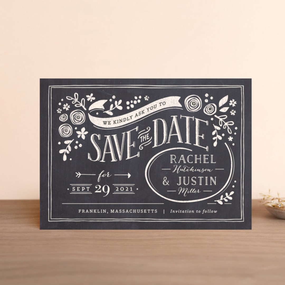 "Alabaster Florals" - Save the Dates in Slate by Jennifer Wick - Front