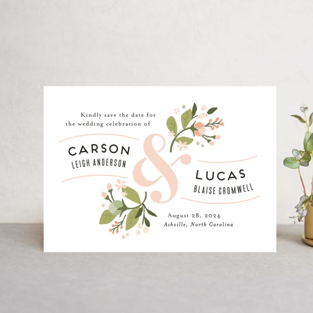 "Floral Ampersand" - Save the Dates in Rosebud by Jennifer Wick - Front