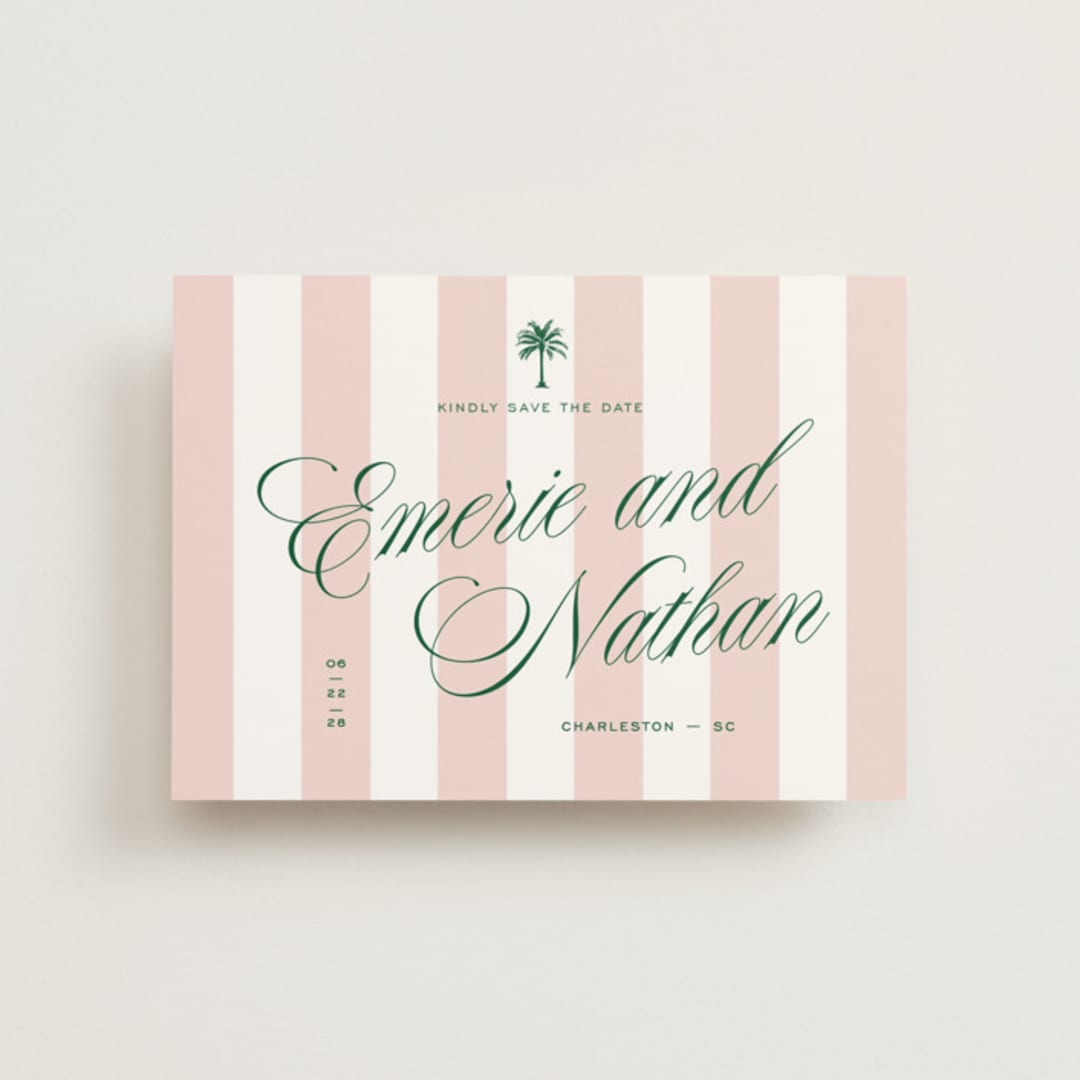 "Palm Stripes" - Save the Dates in Taffy by Susan Zinader - Front